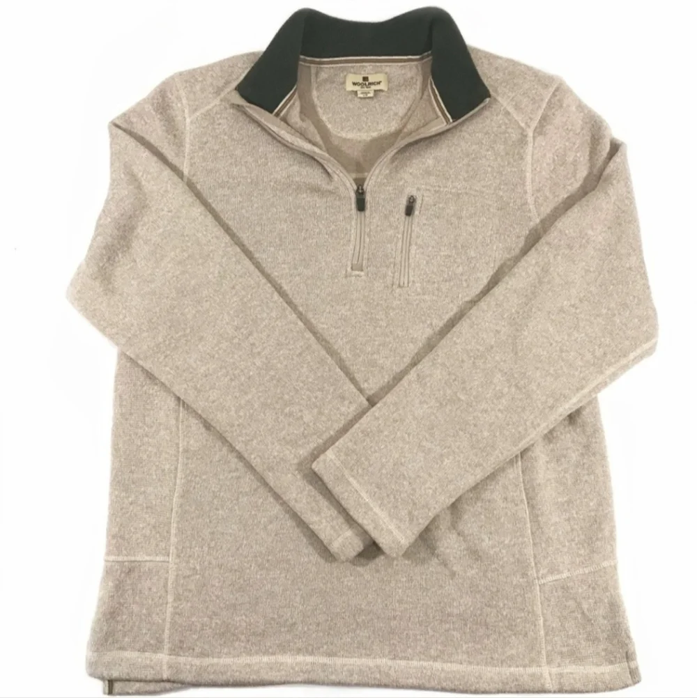 Woolrich Quarter Zip Collared Cream Sweater Chest Pocket Men's Large L Gorp EUC